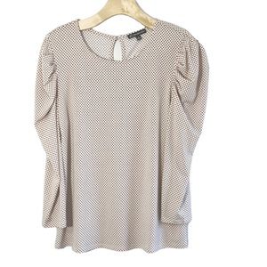 ADRIANNA PAPELL Polka Dot Puffer Sleeves Soft Pink Top Blouse Size Medium